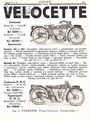 Velocette 1926, Formánek, Motor (Motocykl)